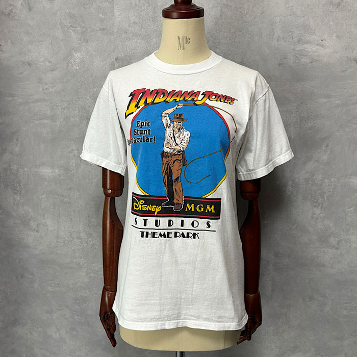 80'S Disney Indiana Jones T-Shirt Made in USA S/WHITE 80年代
