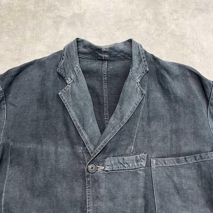 VINTAGE 40's AU MOLINE MAQUIGNON INDIGO LINEN COAT Made in France