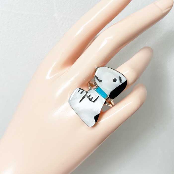 インディアンジュエリー ズニ族 スヌーピー インレイ シルバー リング