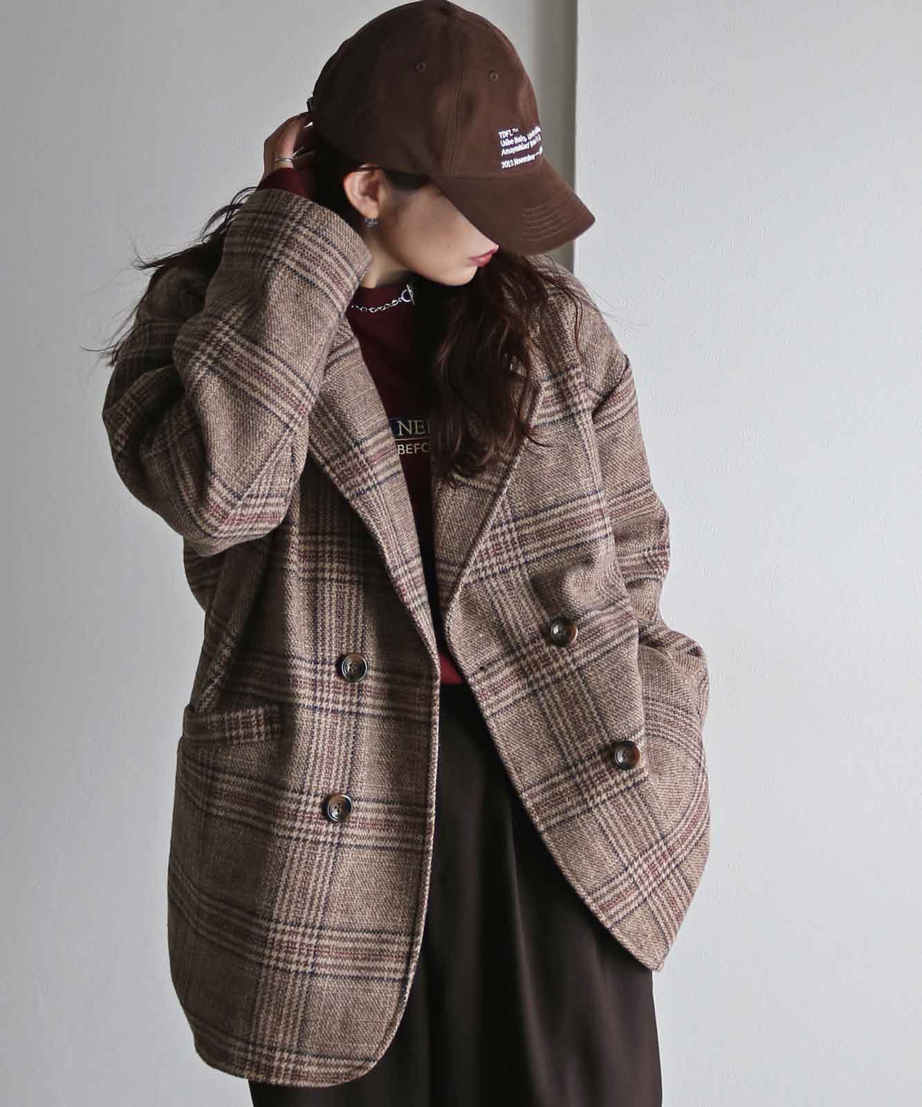 40%OFF】ウール混チェックダブルテーラードジャケット | OUTER