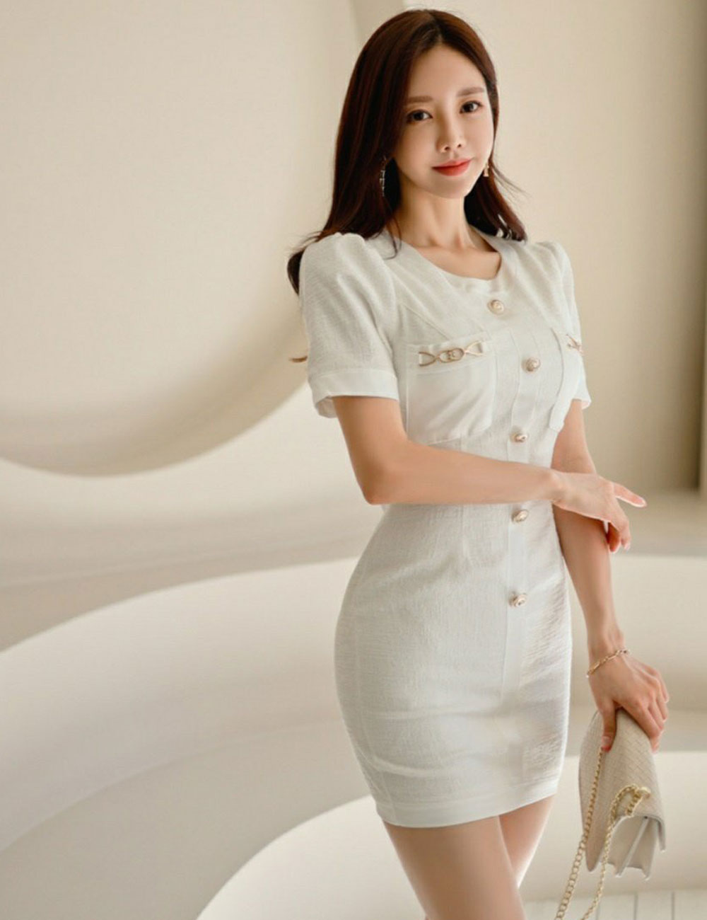 instock]【AIDMAX】ミニ/ドレス/ワンピース/袖あり/ボタン/ポケット