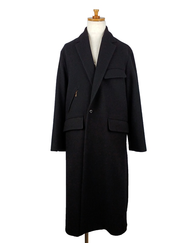 CULLNI クルニ Lamb Wool Melton Chester Long Coat BLACK 22-AW-026
