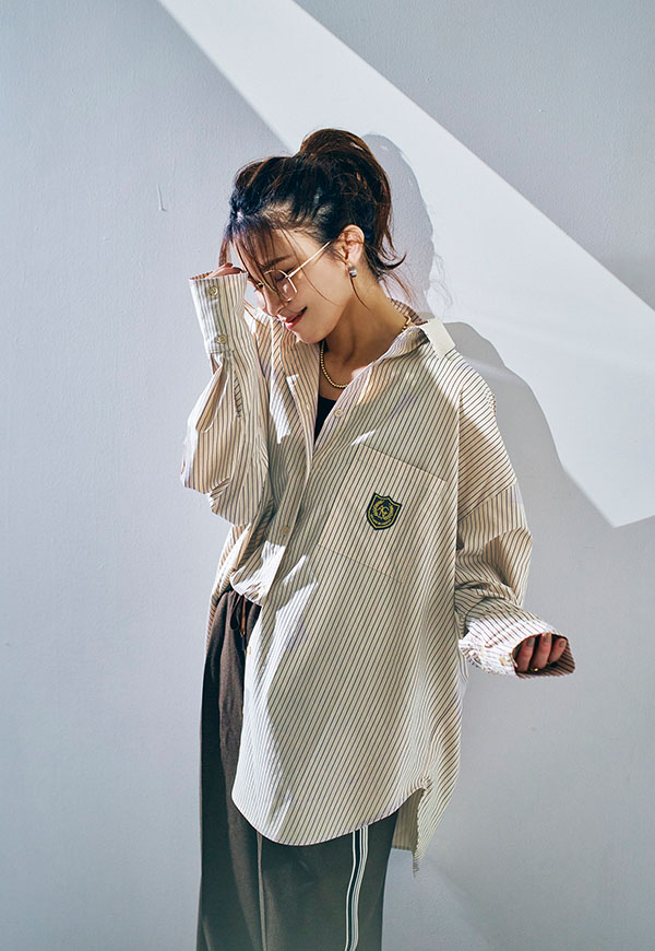 在庫なし】Stripe emblem Shirt/ストライプエンブレムシャツ