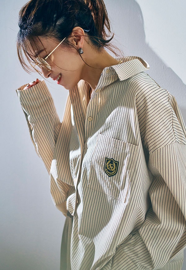 在庫なし】Stripe emblem Shirt/ストライプエンブレムシャツ