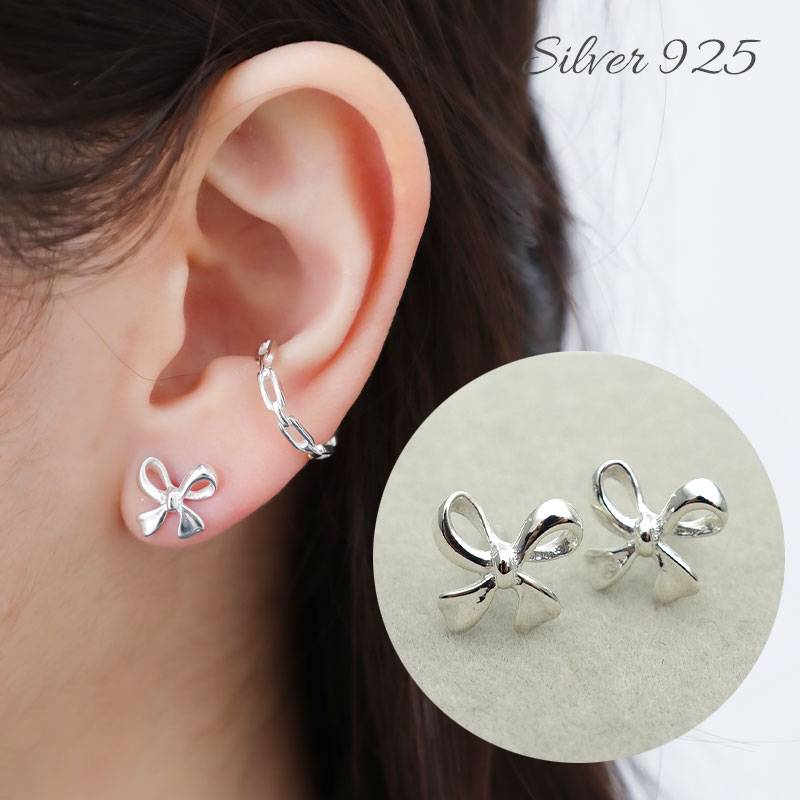 ピアス シルバー925 アレルギー対応 リボン silver 925 小さい 小さめ