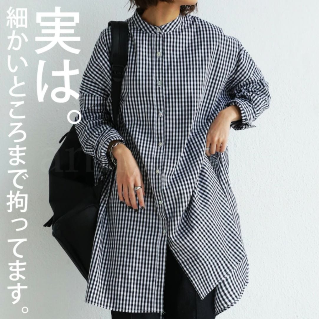 チェック柄 ロングシャツ シャツ レディース 長袖 綿・再入荷 (500