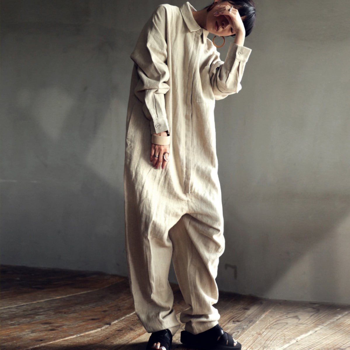 ジャンプスーツ リネン オールインワン レディース 送料無料・メール便