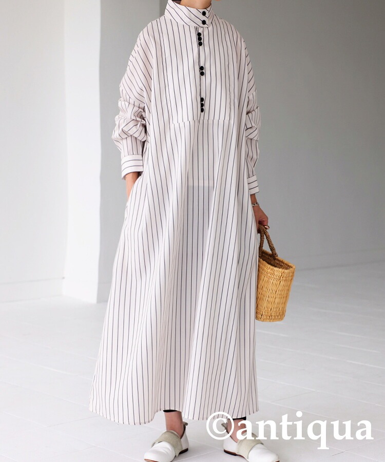 ストライプ柄 ワンピース レディース 長袖 ロング 送料無料・(500