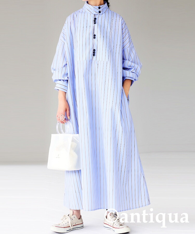 ストライプ柄 ワンピース レディース 長袖 ロング 送料無料・(500