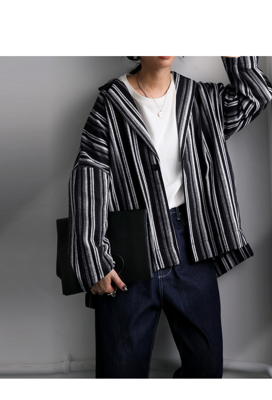 ストライプ柄ジャケット ジャケット レディース 送料無料・メール便