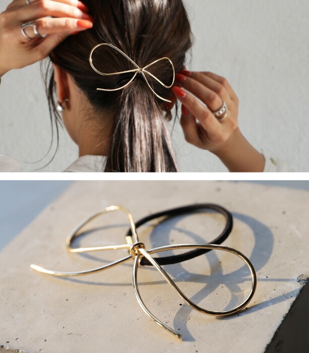 アクセ送料無料 ヘアゴム リボン ゴールド シンプル ビッグ モチーフ