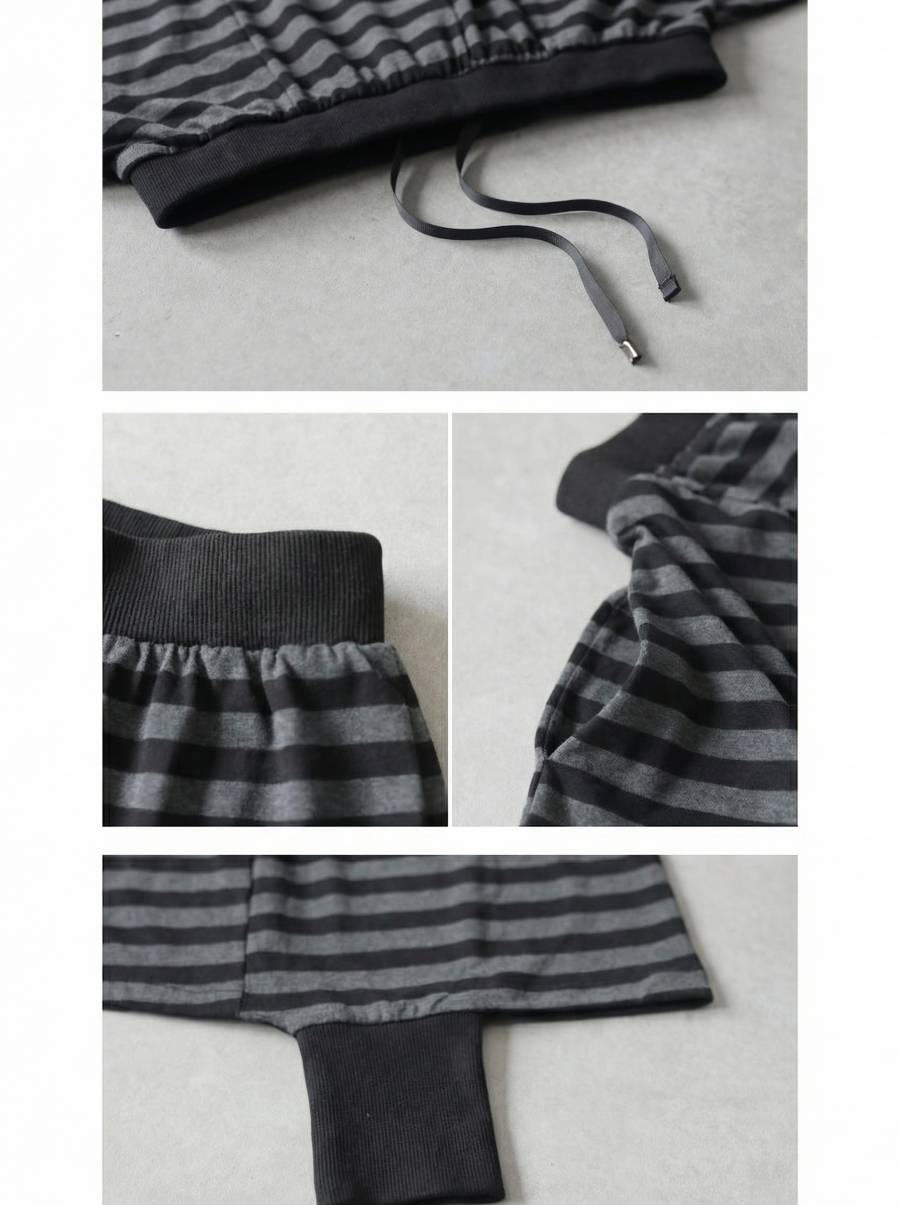 穿くだけで完成。ボーダー柄 サルエルパンツ レディース ワイド ロング