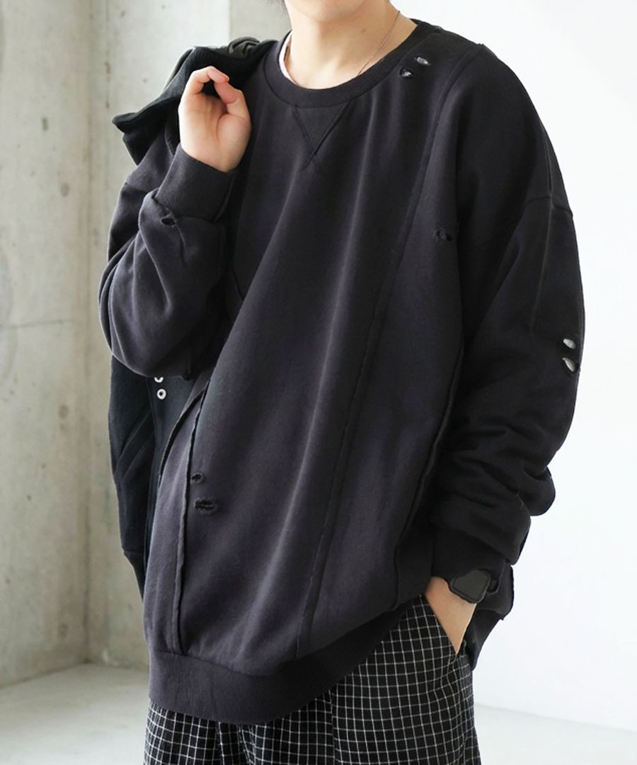 ダメージ加工 スウェット メンズ トレーナー 送料無料・メール便不可