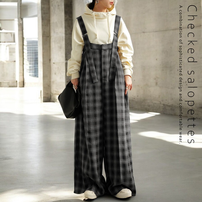 チェック柄サロペ サロペット レディース ボトムス 送料無料・メール便