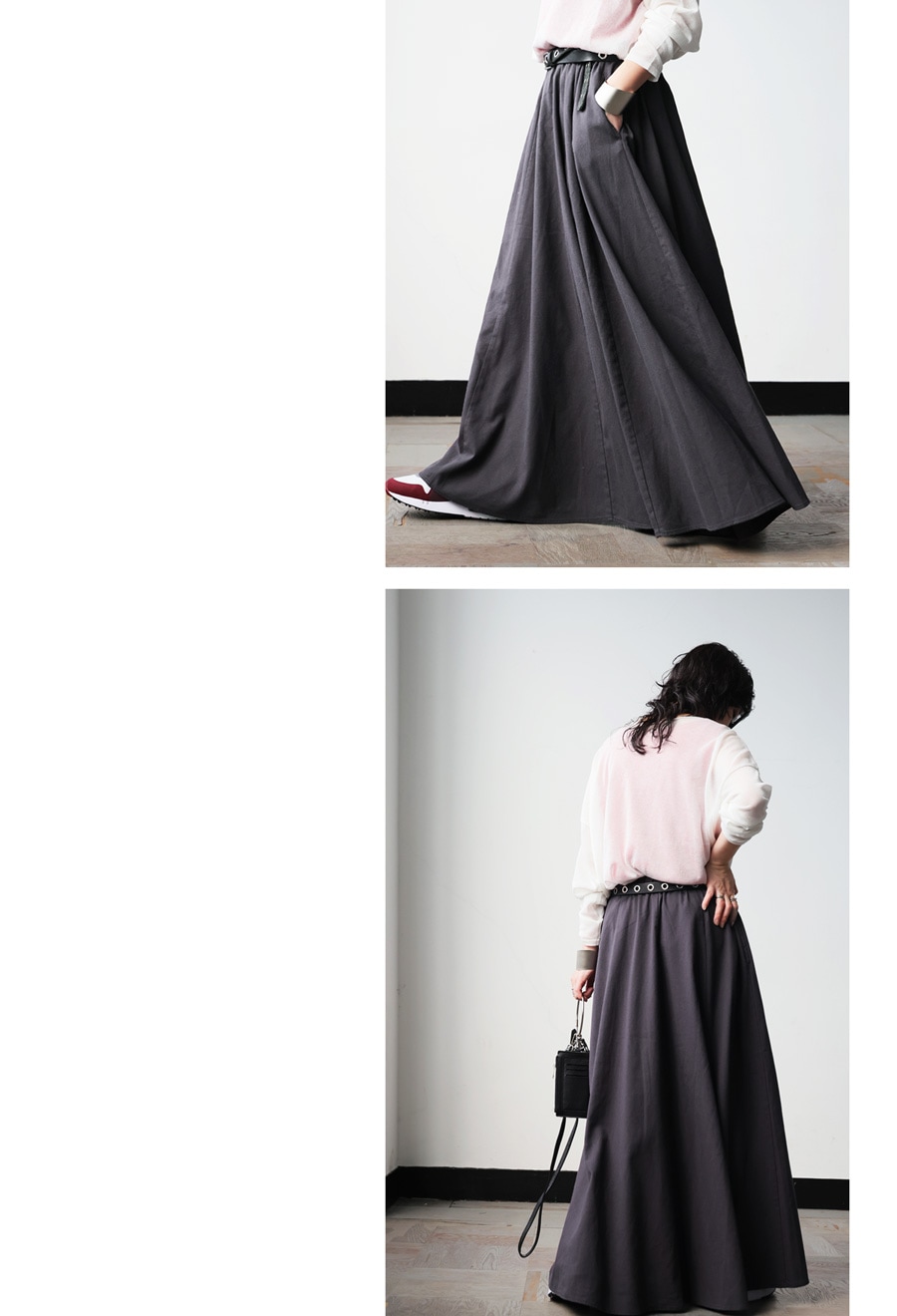リネン混 ロング スカート レディース Aライン 送料無料・メール便不可