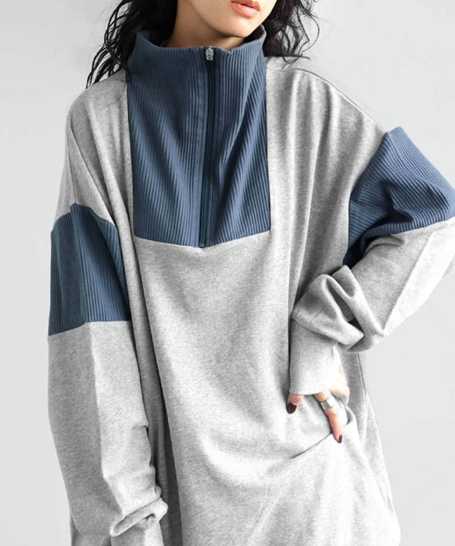 ハーフジッププルオーバー スウェット レディース 送料無料・メール便