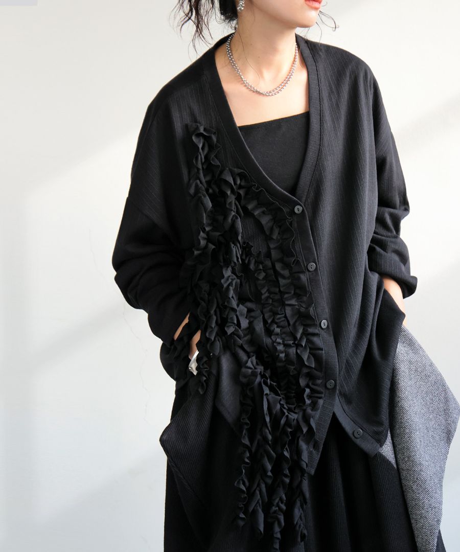 フリル カーディガン レディース 羽織り 長袖 アシメ 送料無料・再入荷