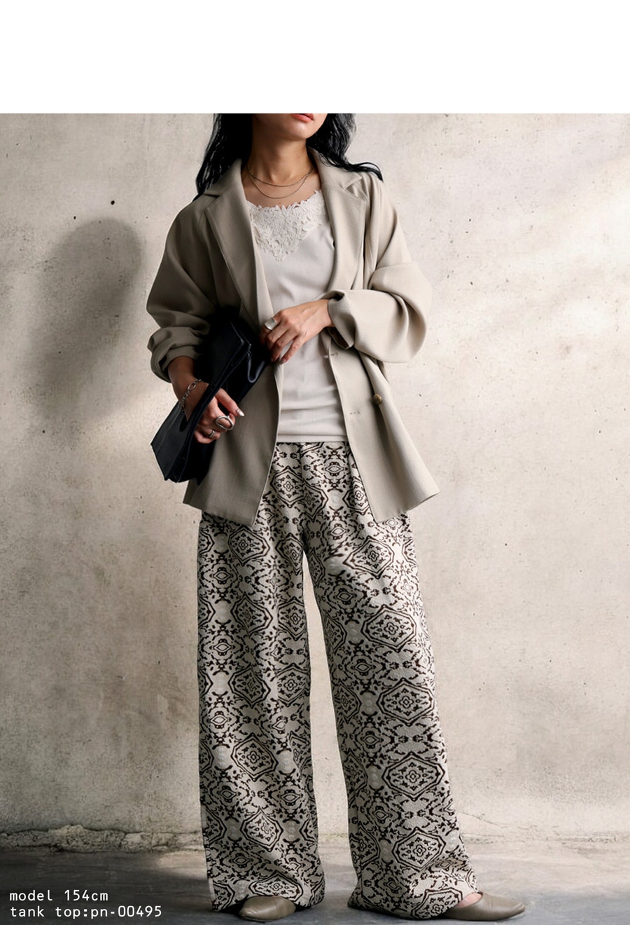 ジャガードパンツ パンツ レディース ボトムス ロング 送料無料