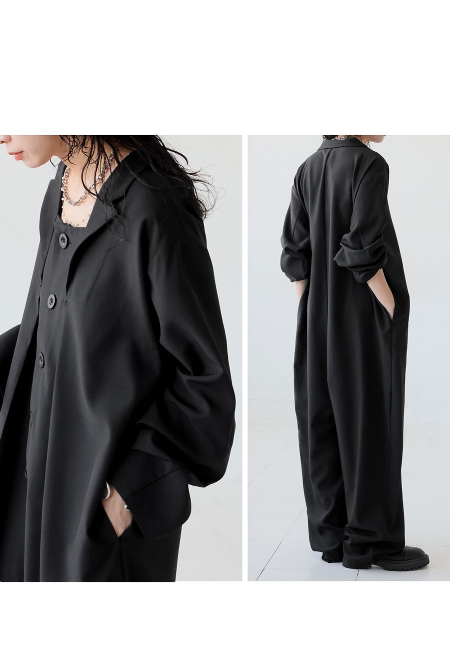 テーラードカラー オールインワン レディース 長袖 送料無料・再入荷