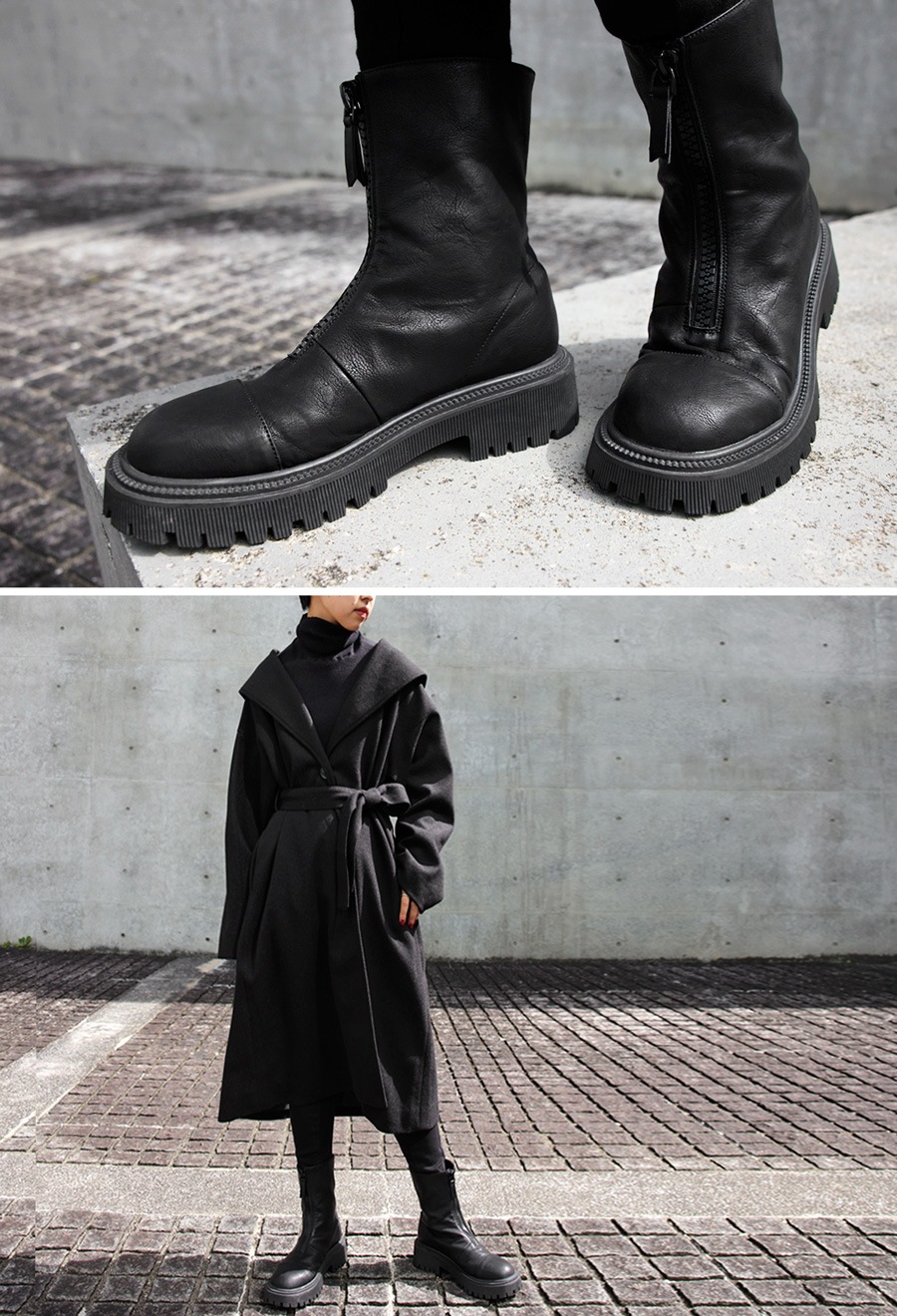 フロントジップブーツ ブーツ レディース 靴 合皮 送料無料・再入荷