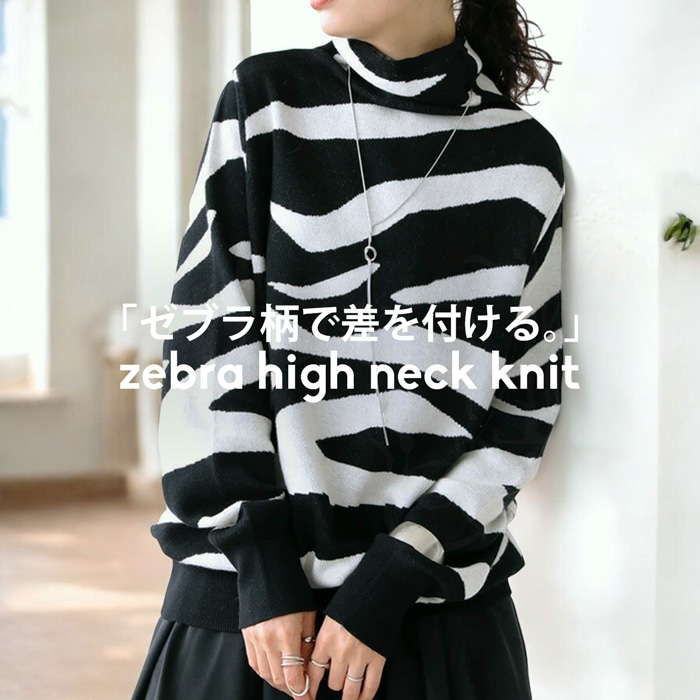 タートルニット ニット レディース トップス 長袖 ゼブラ柄・メール便