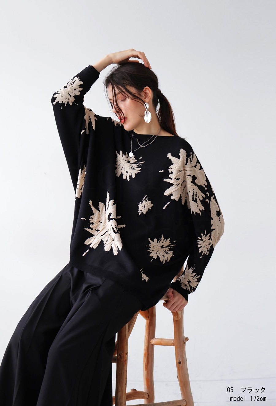 ジャガード ドルマンニット レディース ボートネック 送料無料・再入荷