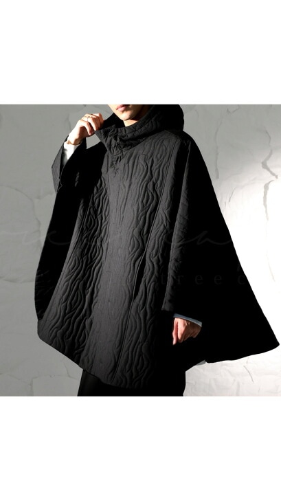 フード付き キルティングポンチョ メンズ アウター 送料無料・メール便