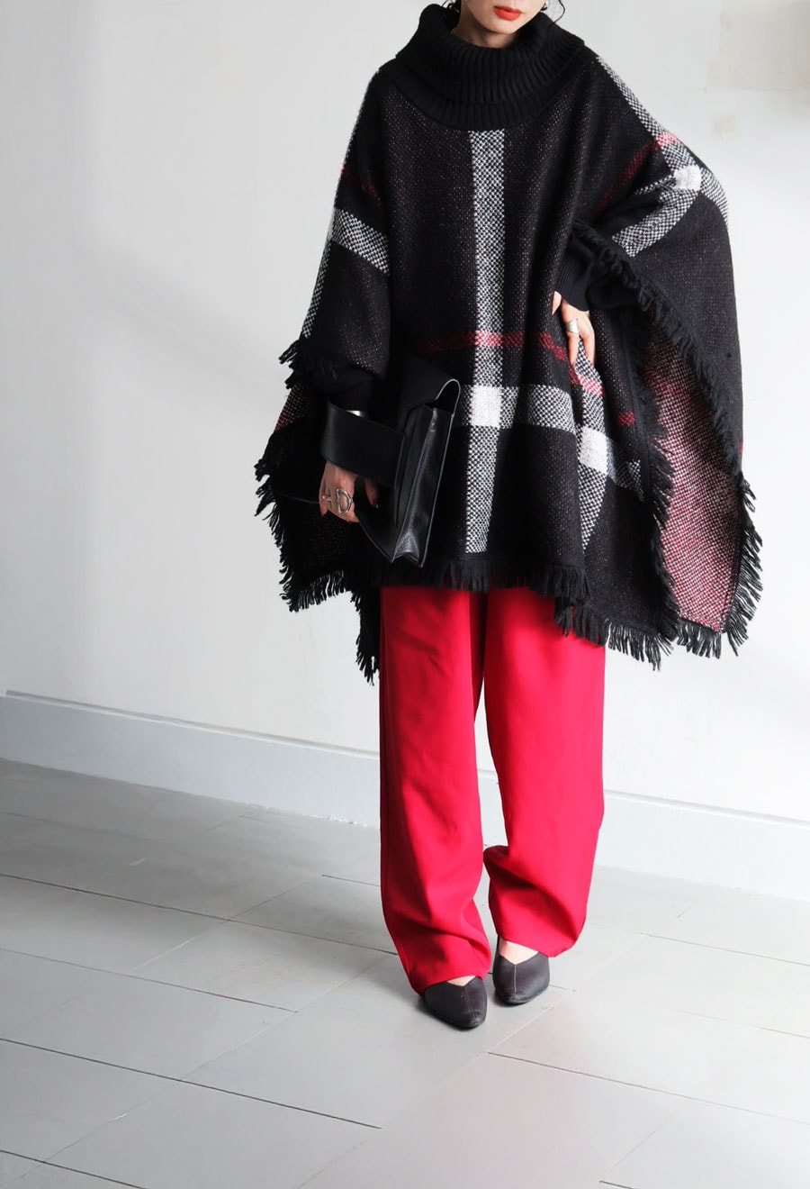 チェック柄 2WAY ポンチョ スカート レディース 送料無料・再入荷