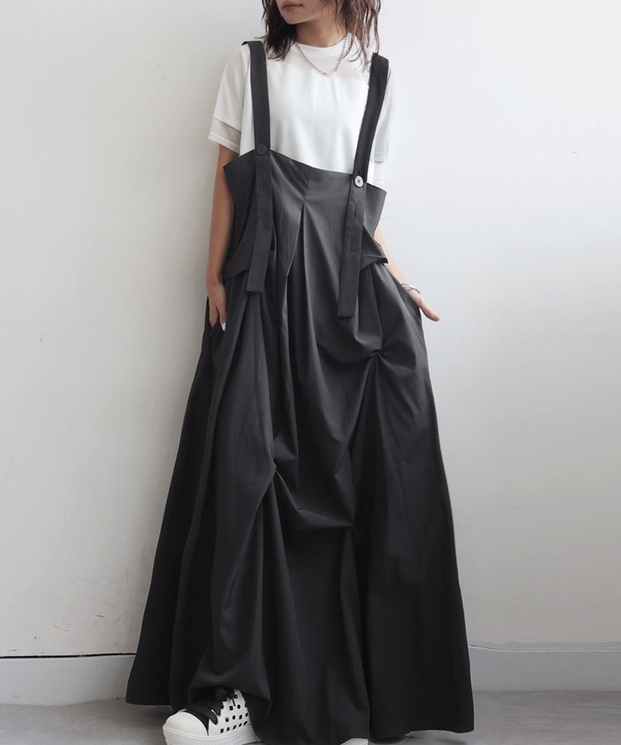 タックデザインサロペットスカート レディース ワンピース 送料無料