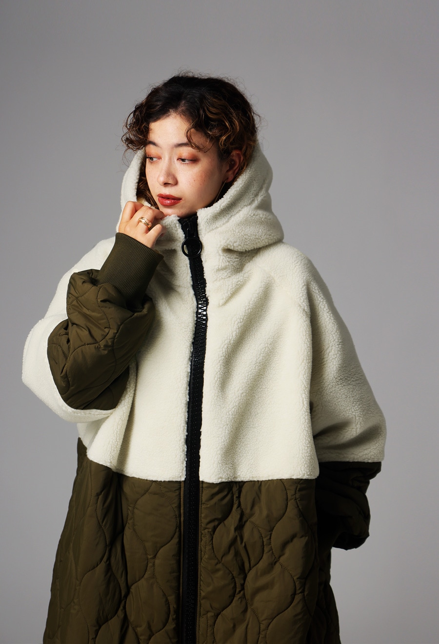 ビッグファスナー ロングコート レディース ボアアウター 送料無料・再