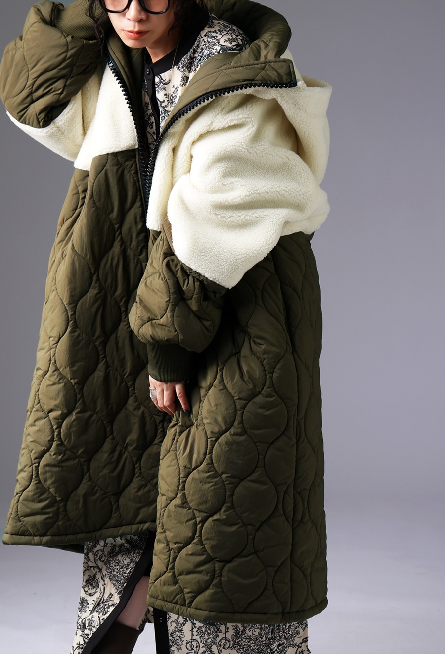 ビッグファスナー ロングコート レディース ボアアウター 送料無料・再