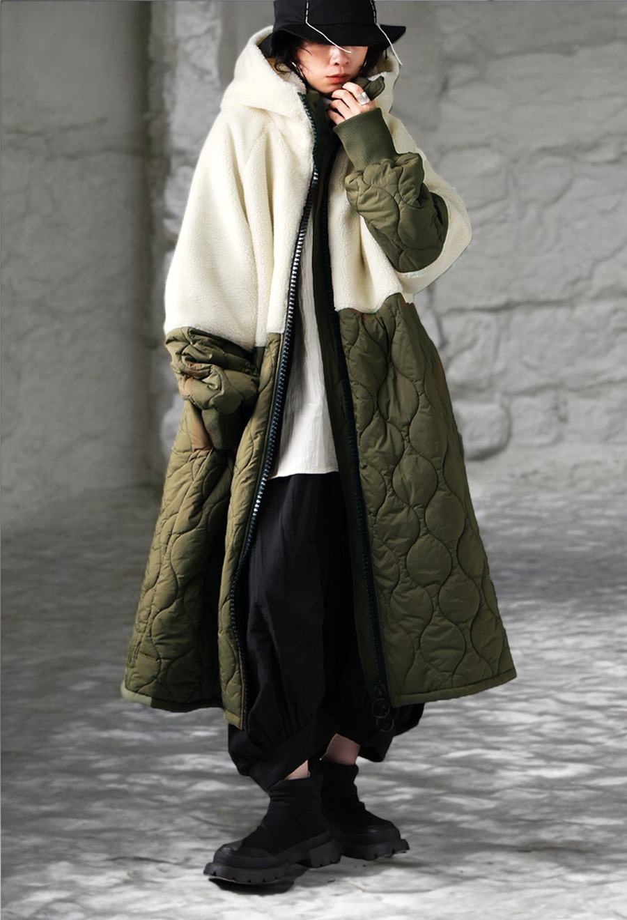 ビッグファスナー ロングコート レディース ボアアウター 送料無料・再