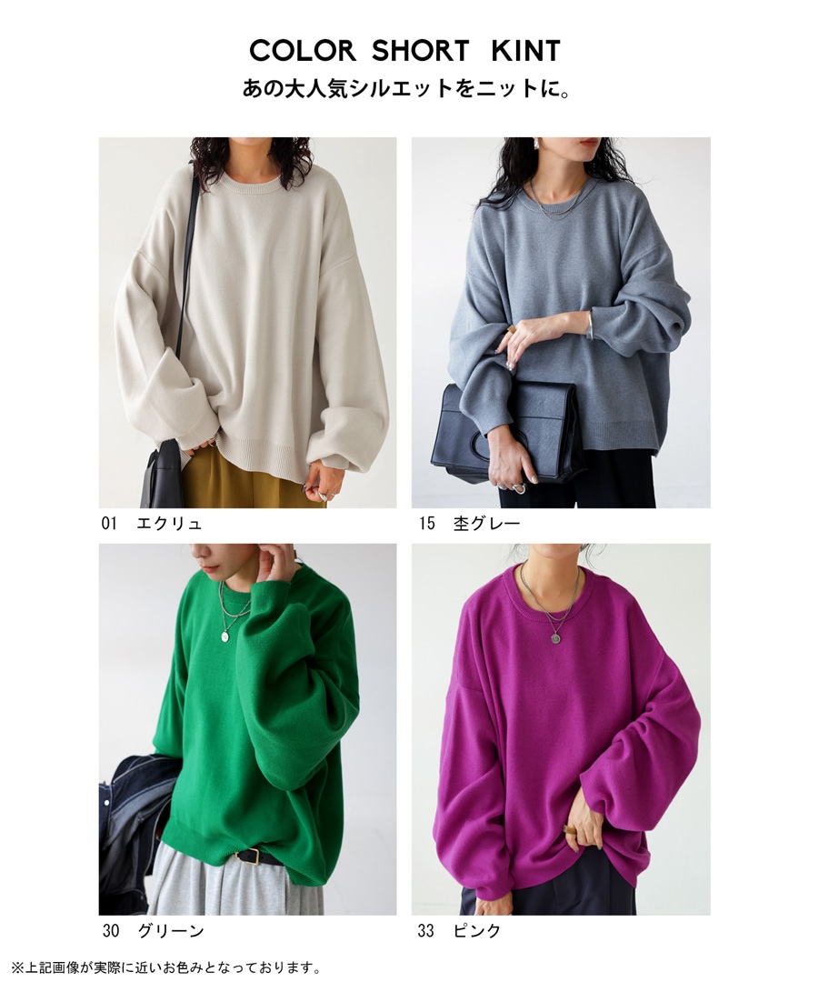 総針ニット ニット レディース トップス 長袖 無地 ショート丈・メール