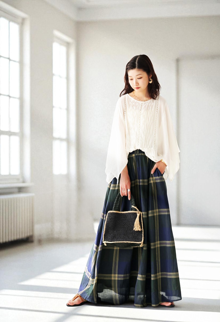 チェック柄フレアスカート レディース ボトムス 綿 送料無料・再入荷