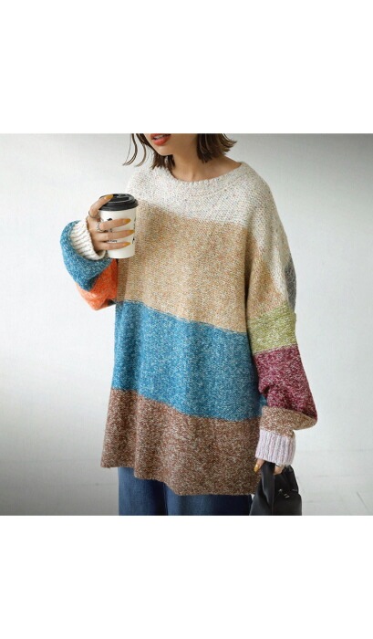 ミックスヤーン 配色ニット ニット レディース 配色 送料無料・メール