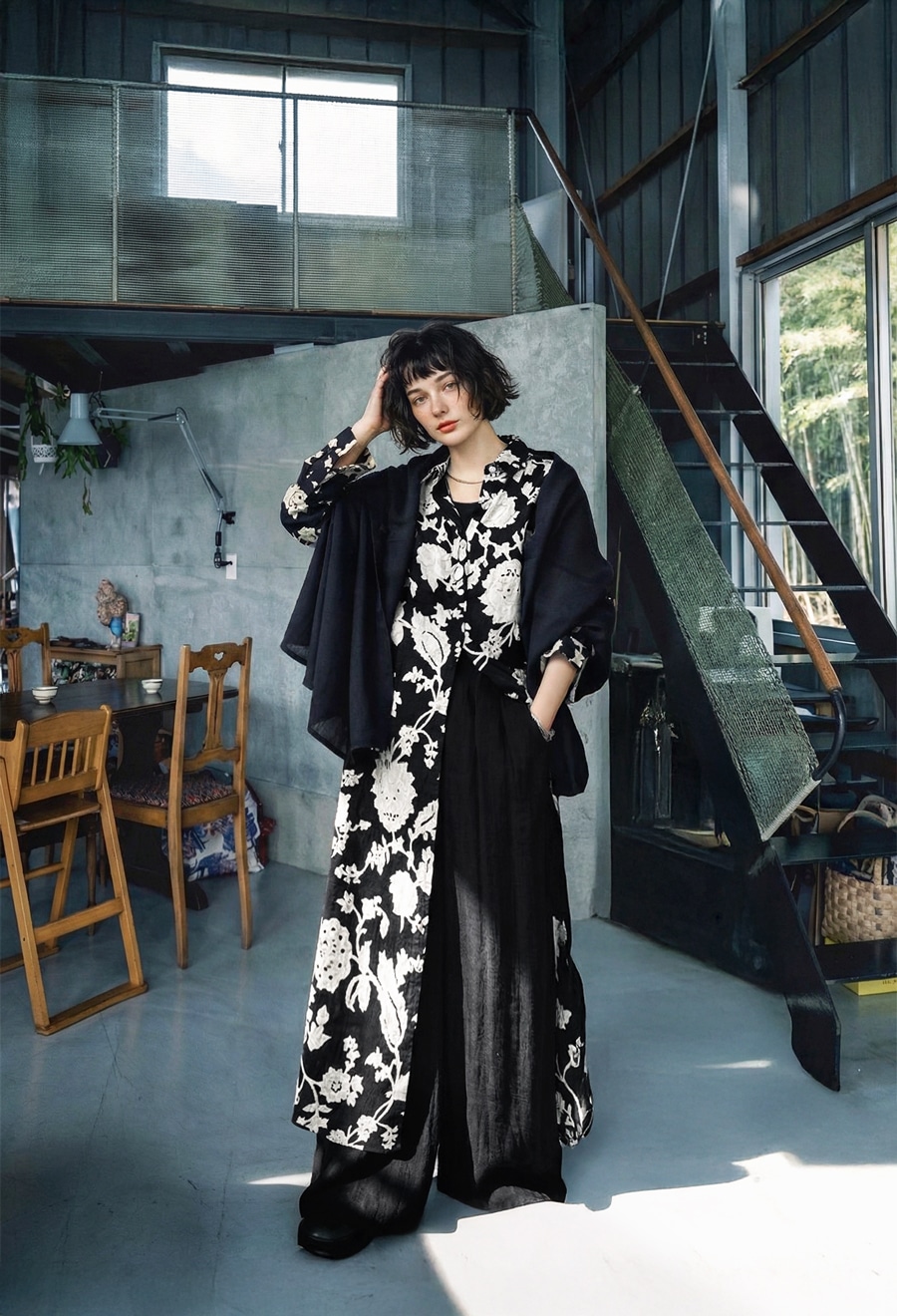 予約：3月中旬納期】ワンピース レディース ロング 長袖 花柄 ドビー