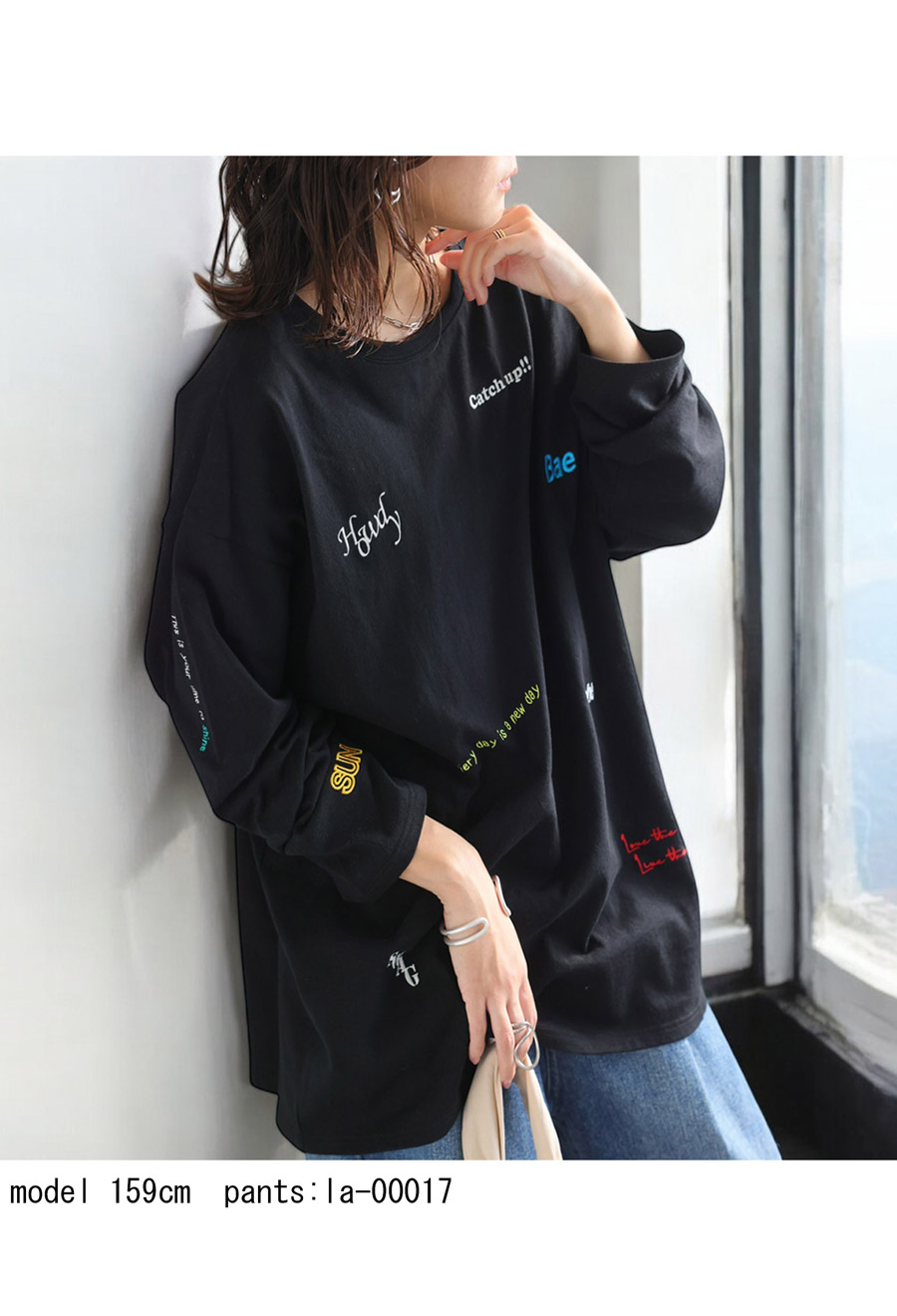 刺繍ロングTシャツ ロンT レディース Tシャツ 送料無料・再入荷 (100