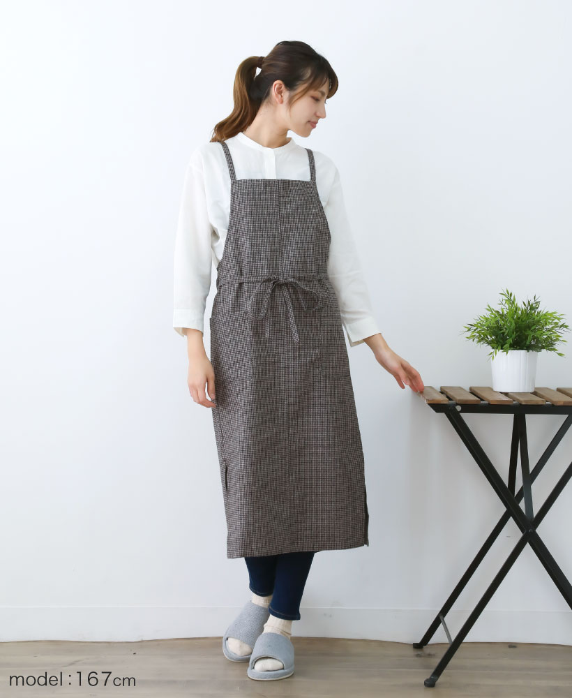 チェック柄ロングラップエプロン | レディースエプロン,クロスタイプ
