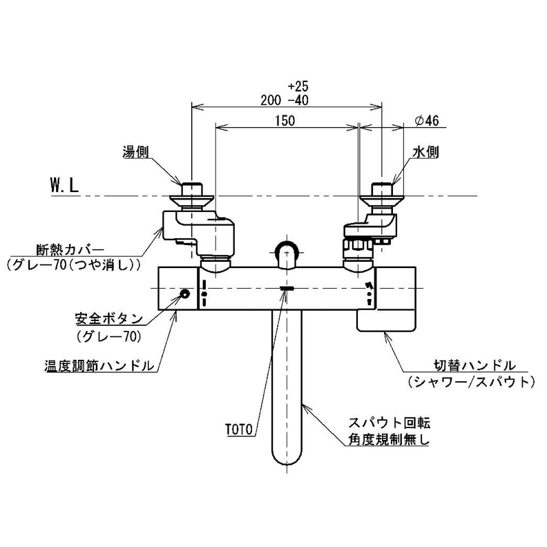送料無料】TOTO 壁付サーモスタット混合水栓 コンフォートウエーブ1