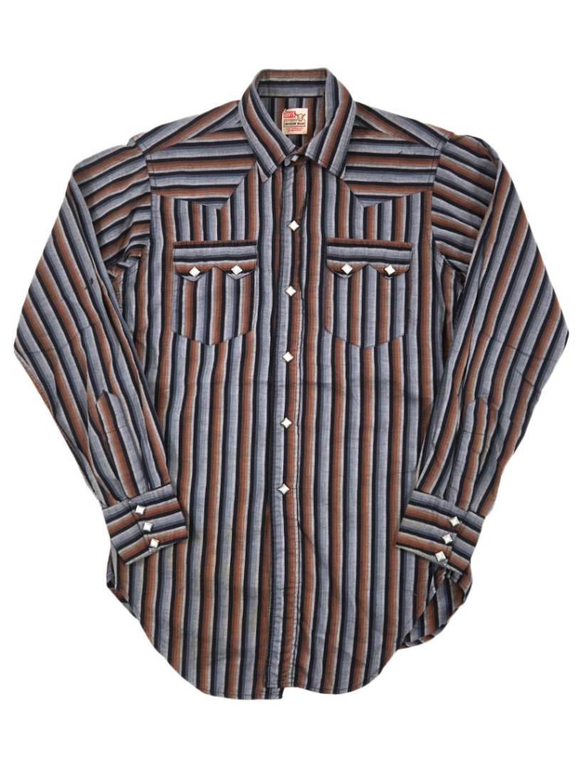 50's Levi's ショートホーン 好配色ストライプ ウエスタンシャツ 実寸