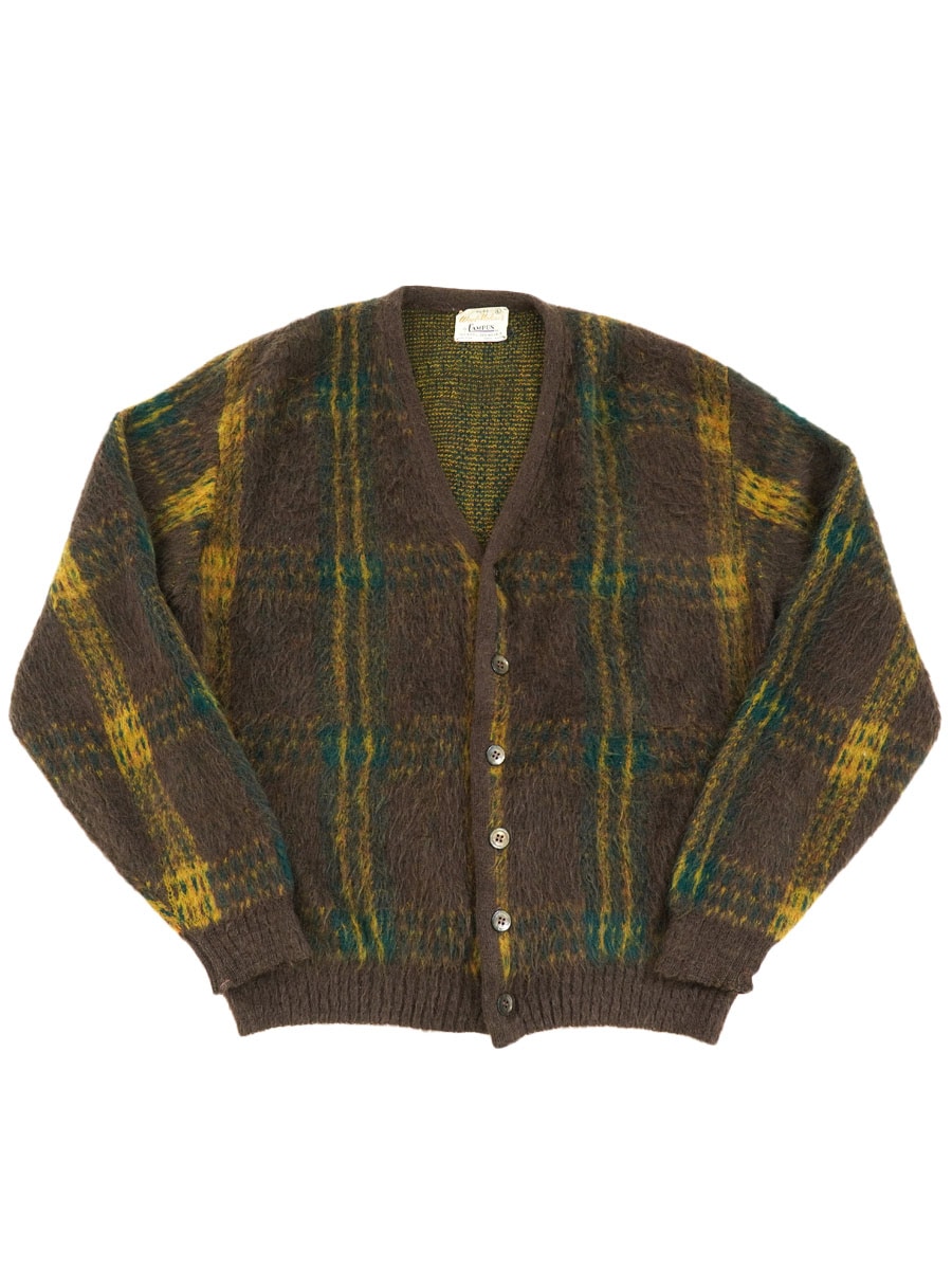 60's CAMPUS ウール×モヘア 好配色チェック ニットカーディガン 表記(L