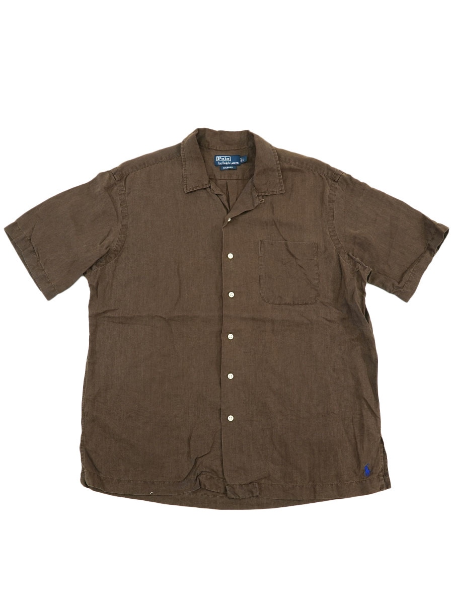 ラルフローレン シルクxリネン ループカラー半袖シャツ ブラウン 表記