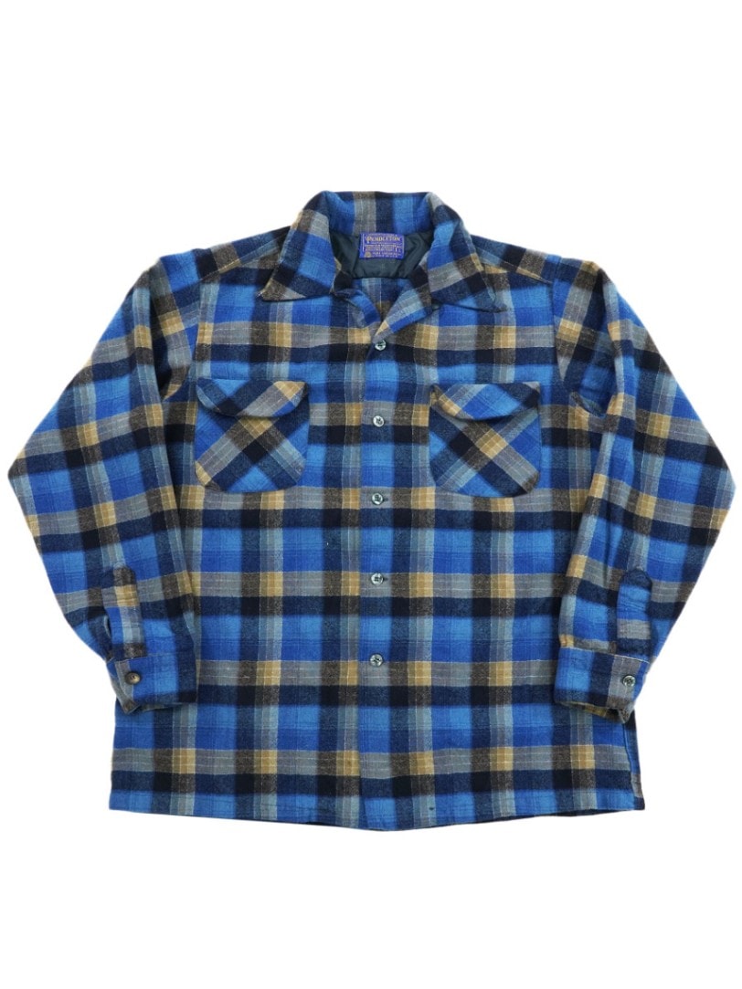 70's ペンドルトン 青ベース 好配色チェック ボードシャツ 表記(L