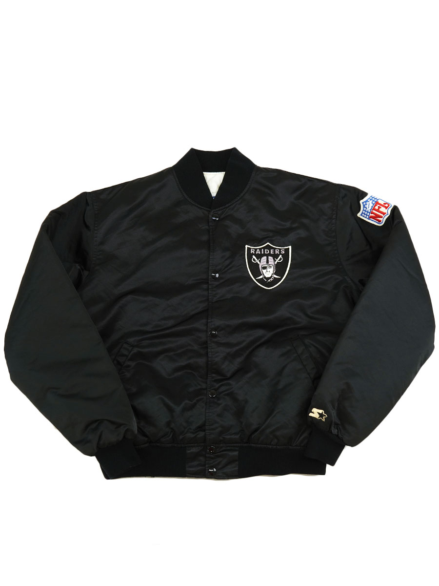 90's STARTER ''RAIDERS'' サテンスタジャン 表記(XL) 黒 USA製 NFL