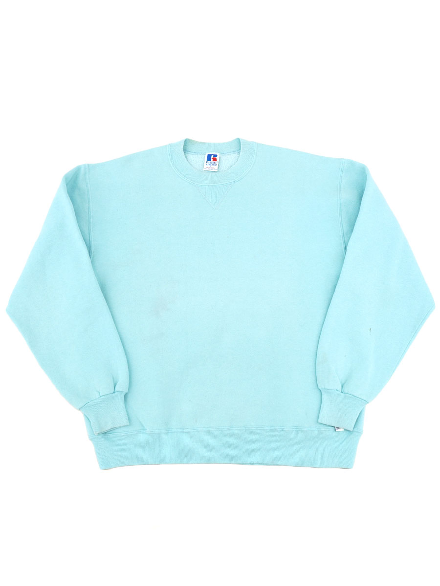 90's RUSSELL ATHLETIC 前V 無地スウェット 水色 表記(L) USA製