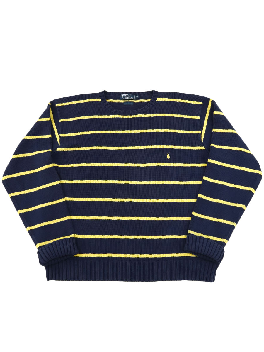 ラルフローレン ネイビー×レモンイエロー ボーダー コットンセーター