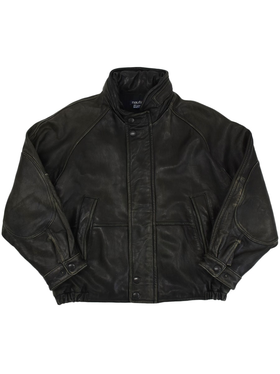 90's nautica 裏ブラックウォッチタータン フルジップ レザー
