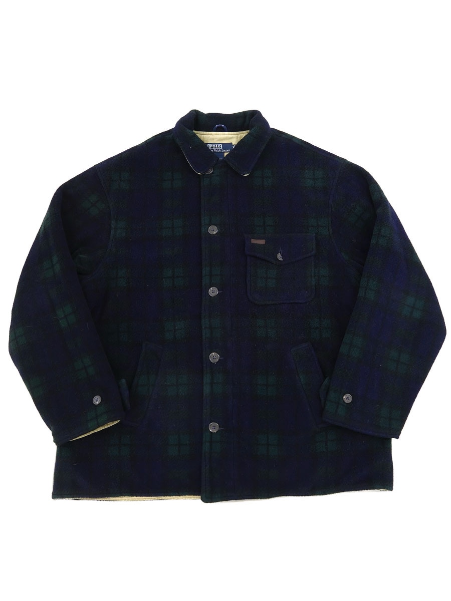 90's ラルフローレン ブラックウォッチタータン フリースJKT 表記(XL