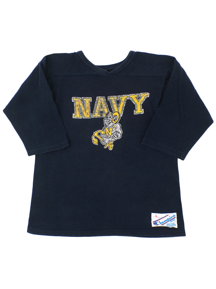 80's トリコタグ チャンピオン ''NAVY'' Vネック 七分袖 フットボールT