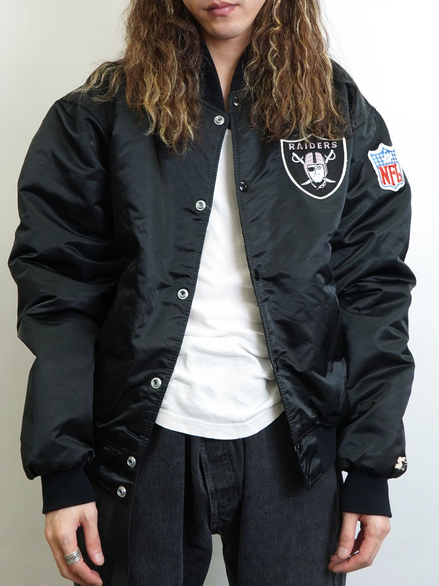 90's STARTER ''RAIDERS'' サテンスタジャン 表記(XL) 黒 USA製 NFL